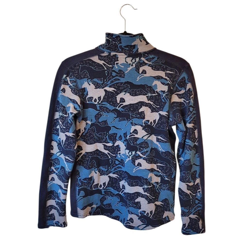 Kerrits Youth Navy Blue Horse Print Quarter Zip Pullover Size XL - Picture 2 of 6